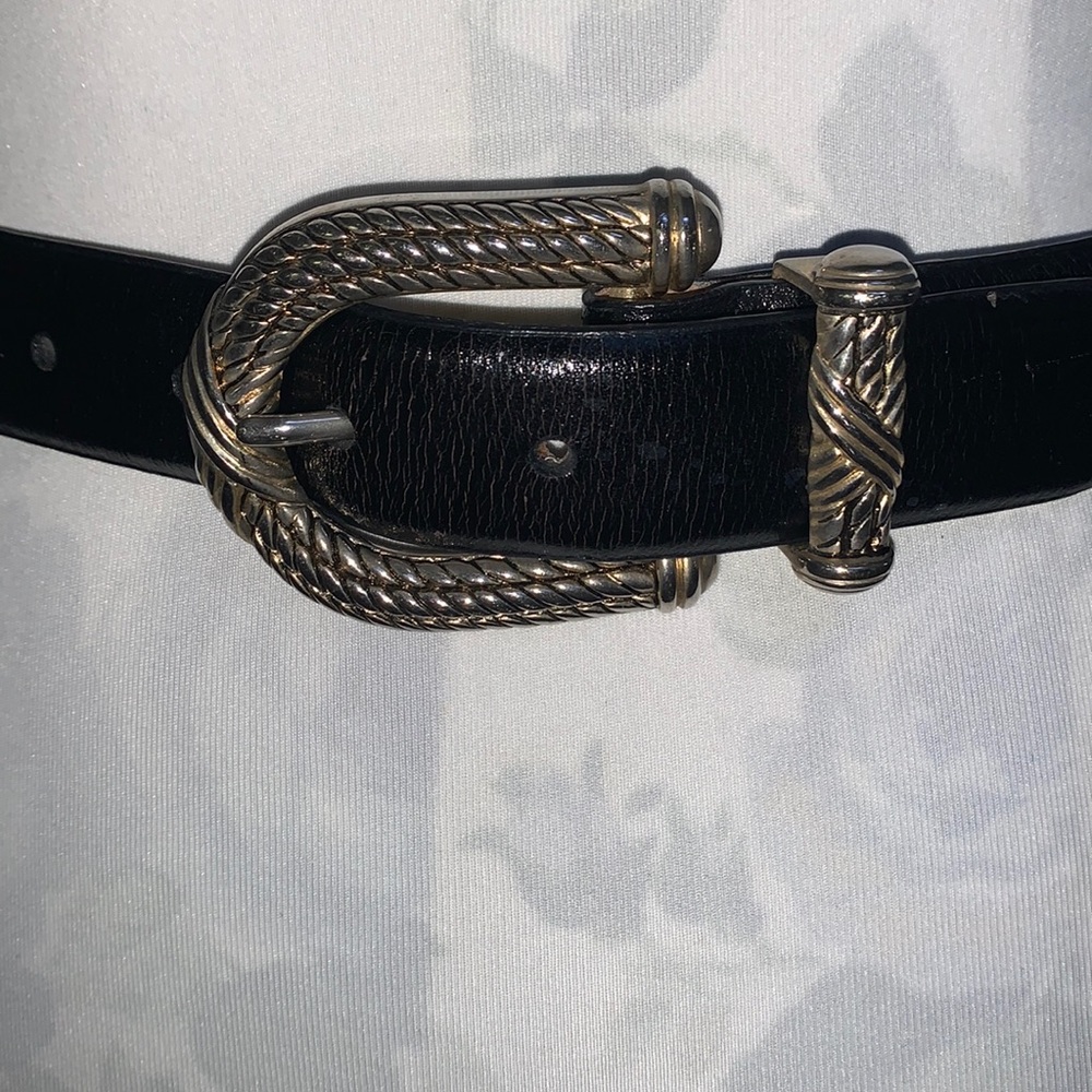 MILLENNIUM Black Genuine Leather With Silver and Gold Tone Buckle Belt